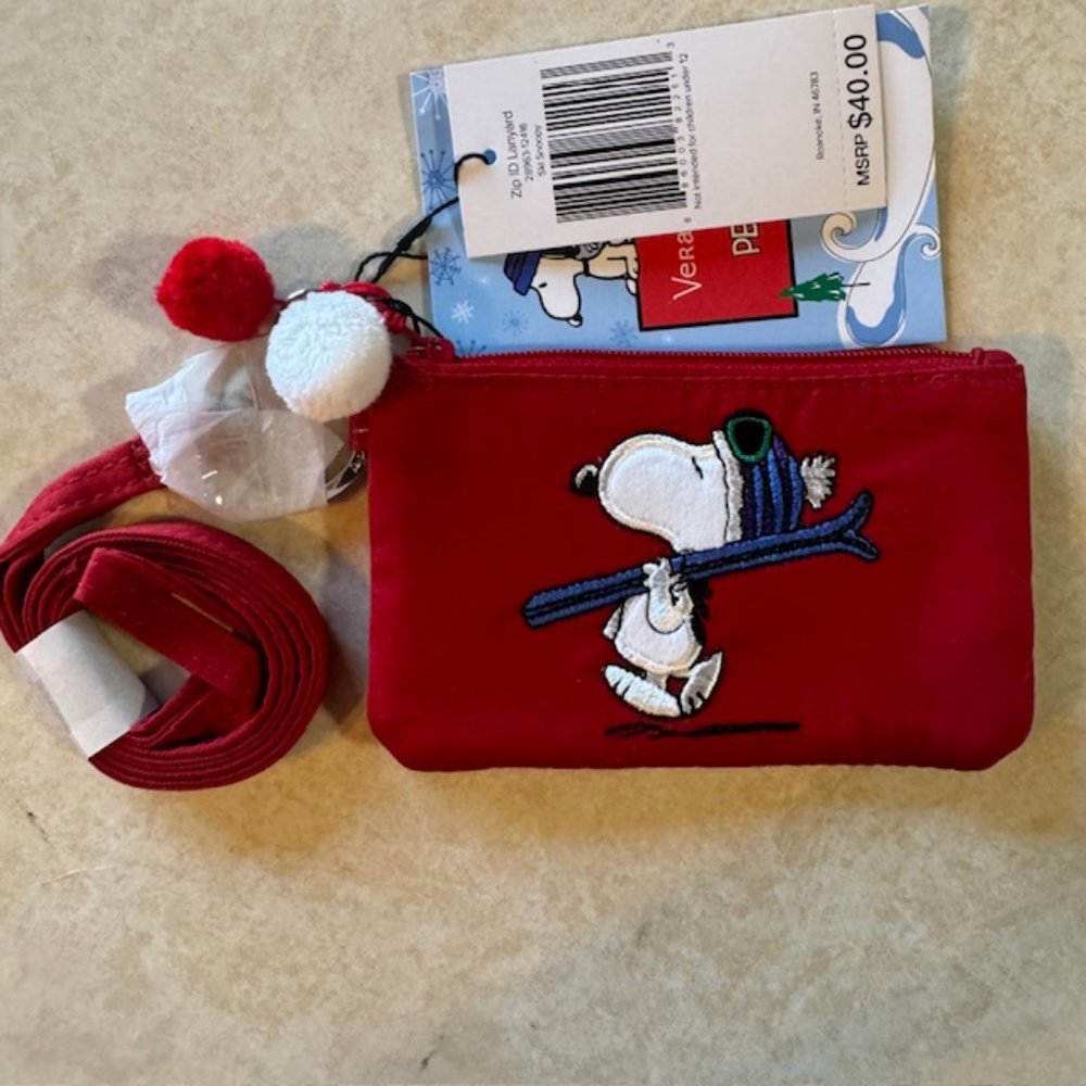 NWT Vera Bradley Peanuts SKI SNOOPY Zip ID & Lanyard